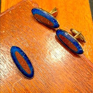 Vintage Davinci sterling cuff links and tie clip